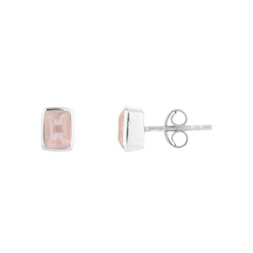 Silver Manhattan Rose Quartz Stud Earrings