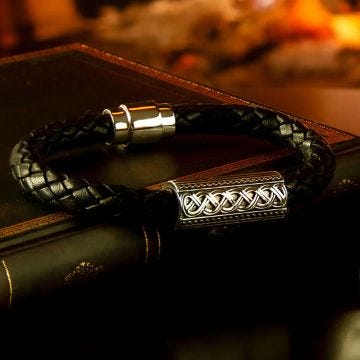 Silver Celtic Knot Leather Bracelet