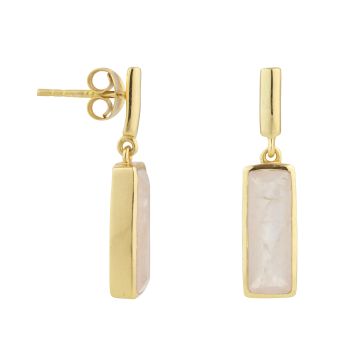 Juvi Yellow Gold Manhattan Rose Quartz Drop Earrings. Image one