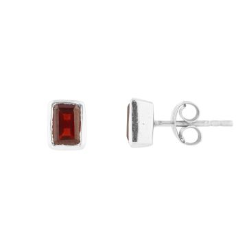 Silver Manhattan Garnet Stud Earrings