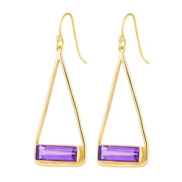 Juvi Yellow Gold Manhattan Amethyst Swing Drop Earrings