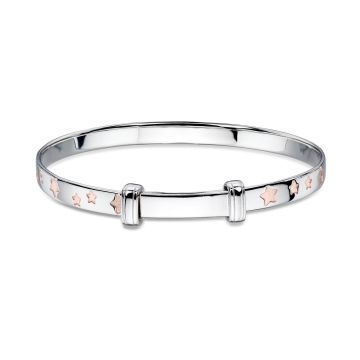 Little star silver inlaid rose gold star bangle