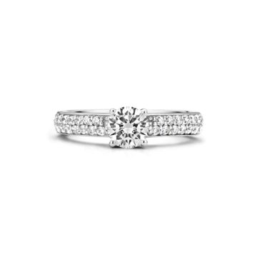 Rhodium Plated Sterling Silver Pavé Cubic Zirconia Promise Ring Size 54