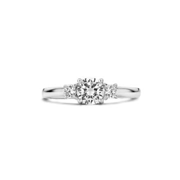 Rhodium Plated Cubic Zirconia Three Stone Promise Ring Size 54