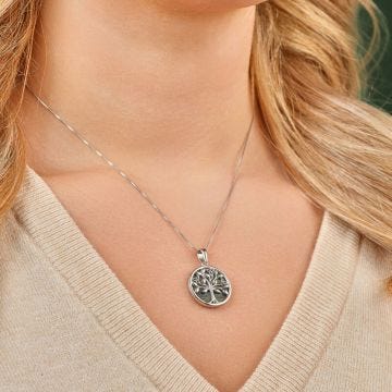 Sterling Silver & Connemara Marble Tree of Life Pendant Necklace