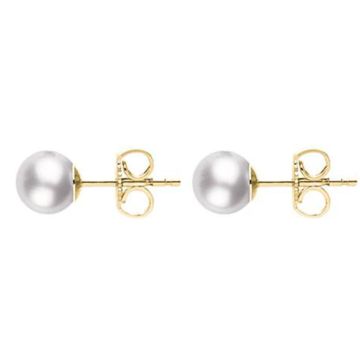 Mikimoto 18k Yellow Gold 8mm White Grade AAA Pearl Stud Earrings