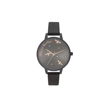 Olivia Burton Pearly Queen Matte Black and Rose Gold Watch