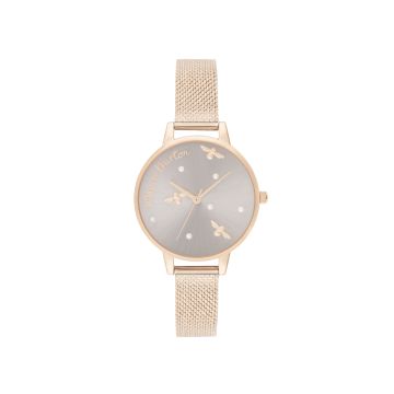 Olivia Burton Pearly Queen Rose Gold Mesh Strap Watch