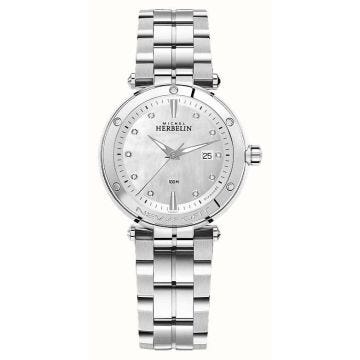 Newport 34.5mm, Mother of Pearl Diamond Dial, Quartz Movement, Stainless Steel Watch