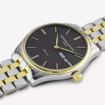 Photo of the Frederique Constant Classics 40mm Quartz Watch with Black Dial, Stainless Steel & Yellow Gold PVD – FC-225GT5B3B