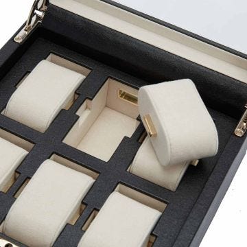 Photo of the WOLF 1834 Palermo 6 Piece Watch Box in black, designed for stylish and secure watch storage 213802