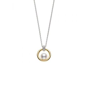 Mikimoto 18 Carat Yellow & White Gold Akoya Cultured Pearl Circle Pendant