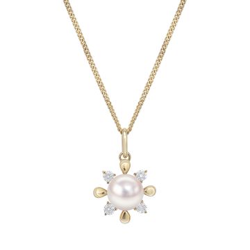 18ct yellow gold Akoya pearl and diamond pendant