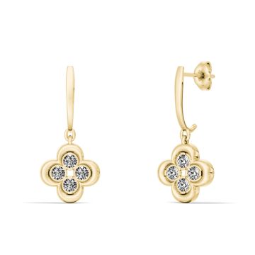 Weir Collection 18K Yellow Gold Diamond Flower Drop Earrings
