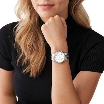 Ritz 37mm, Silver Dial, Quartz Movement, Crystal Set Stainless Steel Chronograph Watch