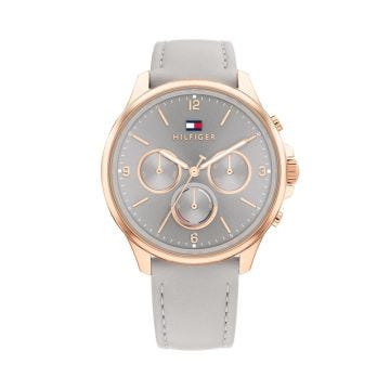 Scarlett Ladies 38mm Champagne Dial Quartz Movement Rose Gold PVD Leather Strap Watch