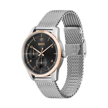 Sophio 43mm Black Dial Quartz Movement Mesh Stainless Steel Bracelet Watch