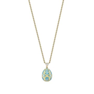 Faberge Heritage Diamond Turquoise Guilloche Enamel Egg Pendant