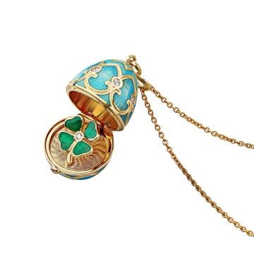 Faberge Palais Tsarskoye Selo Turquoise Guilloche Diamond Clover Surprise Locket