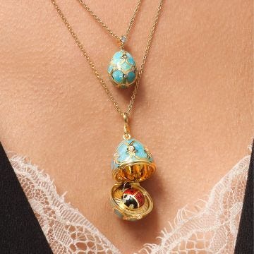 Faberge Heritage 18k Gold Turquoise Guilloche Enamel Ladybird Surprise Locket