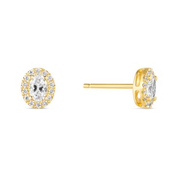 18k Yellow Gold Oval Cut Diamond Halo Earrings