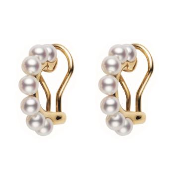 Mikimoto 18k Yellow Gold White Akoya Pearl Bubble Earrings