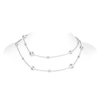 Mikimoto 18k White Gold Diamond Akoya 7.5mm Pearl Necklace