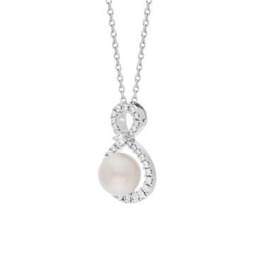 Mikimoto 18k White Gold Diamond 8mm White Akoya Pearl Necklace