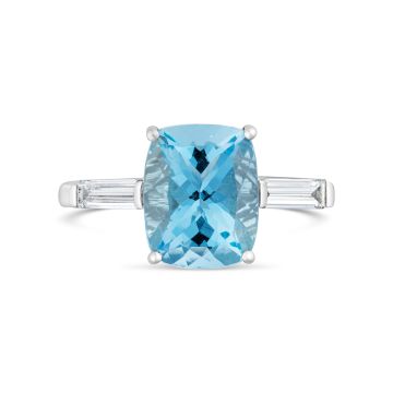 Weir Collection 18k Aquamarine Cushion Cut and Diamond Ring