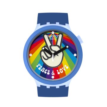 Big Bold PIECE HAND LOVE 47mm, Round White Dial, Quartz, Blue Case, Blue Strap Watch
