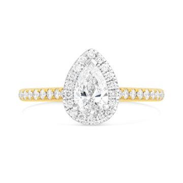 18k Yellow Gold Pear Cut Diamond Halo Ring