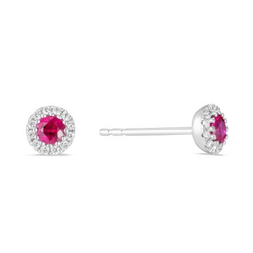 18k Ruby and Diamond Halo Stud Earrings