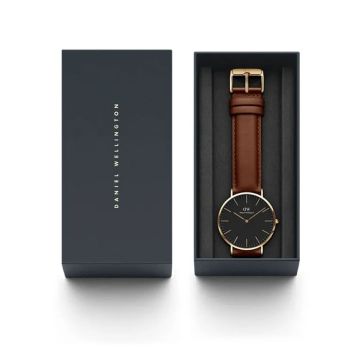 Classic St Mawe's 40mm Black Dial Quartz Leather Strap Watch