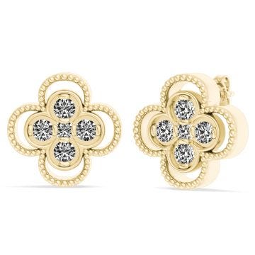 18k Gold and Diamond Flower Stud Earrings