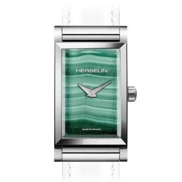 Antares Rectangular 27x19mm, Green Agate Dial, Quartz Movement, Stainless Steel Case