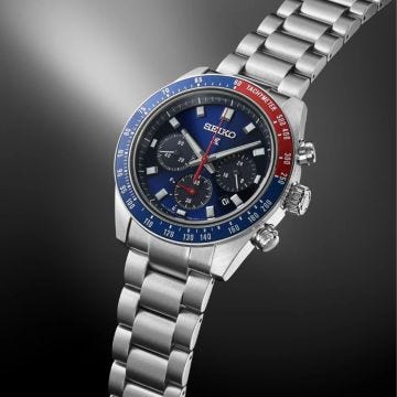 Seiko Speedtimer Solar Chronograph, Prospex 41.4mm, Blue Dial, Solar Quartz Movement, Stainless Steel Case, Stainless Steel Bracelet Watch SSC913P1