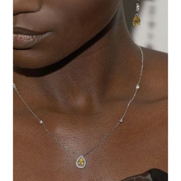 CARAT London Emile White Gold Plated Yellow Pear Pendant Necklace