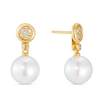 18kt Yellow Gold 10mm Freshwater Pearl Diamond Earrings