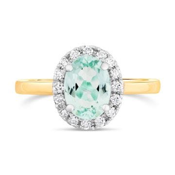 18k Yellow Gold Blue Tourmaline and Diamond Ring
