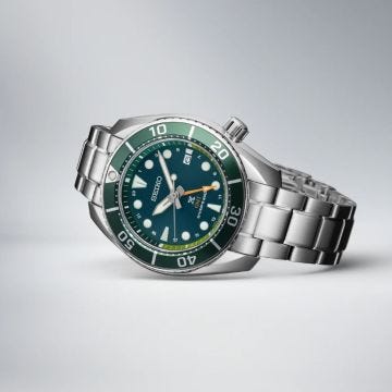 Seiko Seascape Sumo Solar GMT Diver, Prospex 45mm, Green Dial, Solar Quartz Movement, Stainless Steel Case, Stainless Steel Bracelet Watch sfk003j1