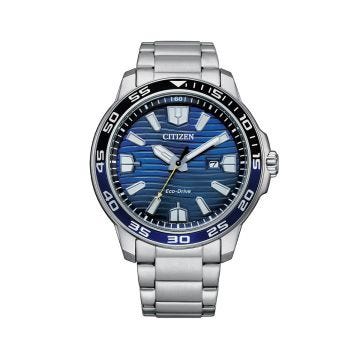 Photo of the Citizen Men's Sport 45mm, Blue Dial, Stainless Steel, Eco-Drive Watch AW1525-81L