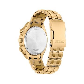 Photo of the Citizen Men's Chronograph 43mm, Green Dial, Gold Tone Stainless Steel, Eco-Drive Watch CA4542-59X