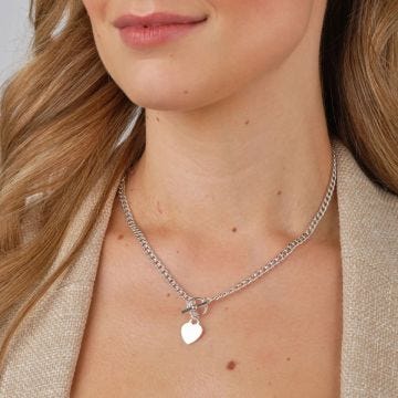 N9ne Sterling Silver Curb Tiffany Heart T Bar Necklace