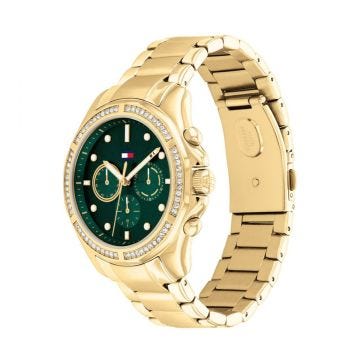 Tommy Hilfiger Horloge Dames Ladies 41mm Green Dial Quartz Movement Stainless Steel Bracelet Watch