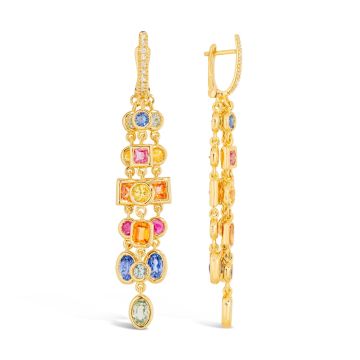 18k Yellow Gold Diamond and Multi Sapphire Drop Earrings