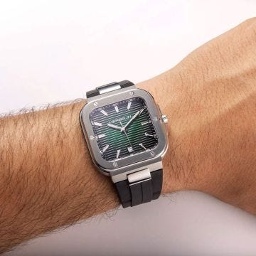 Herbelin Cap Camarat Square 39mm, Green Dial, Quartz Movement, Stainless Steel Case, Black Rubber Strap Watch 12246a16ca