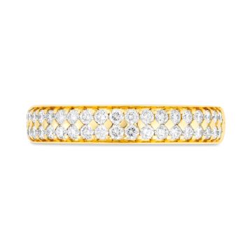 18k Yellow Gold Round Cut Two-Row Diamond Ring - Size M