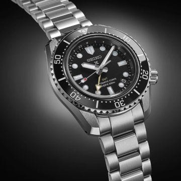 Seiko Dark Depths GMT Prospex 42mm, Black Dial, Automatic Movement, Stainless Steel Case, Stainless Steel Bracelet Watch SPB383J1