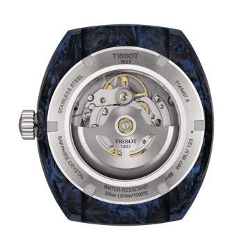 Sideral S Powermatic 80 41mm, Black Dial, Automatic Movement, Stainless Steel Case with Black and Blue Marbled Forged Carbon, Blue Rubber Strap Watch