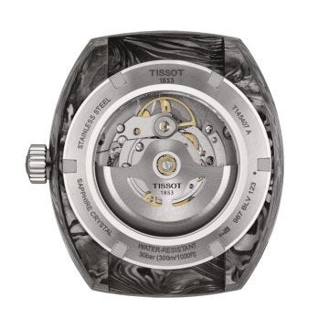 Sideral S Powermatic 80 41mm, Black Dial, Automatic Movement, Stainless Steel Case with Black and Blue Marbled Forged Carbon,  Red Rubber Strap Watch